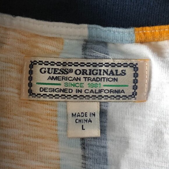 GUESS (Size L) Multi-Color Yellow Striped T-Shirt - Picture 5 of 6